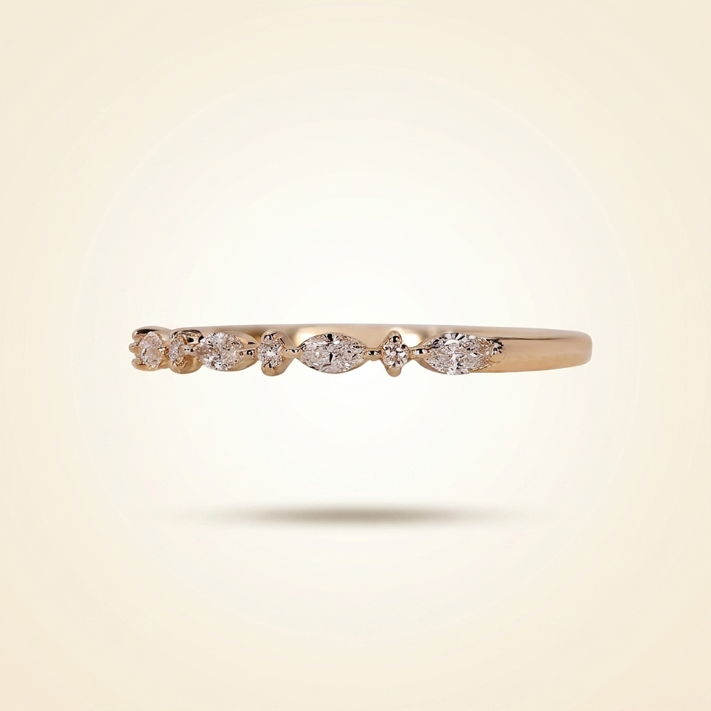 alternating marquise and round half eternity diamond band