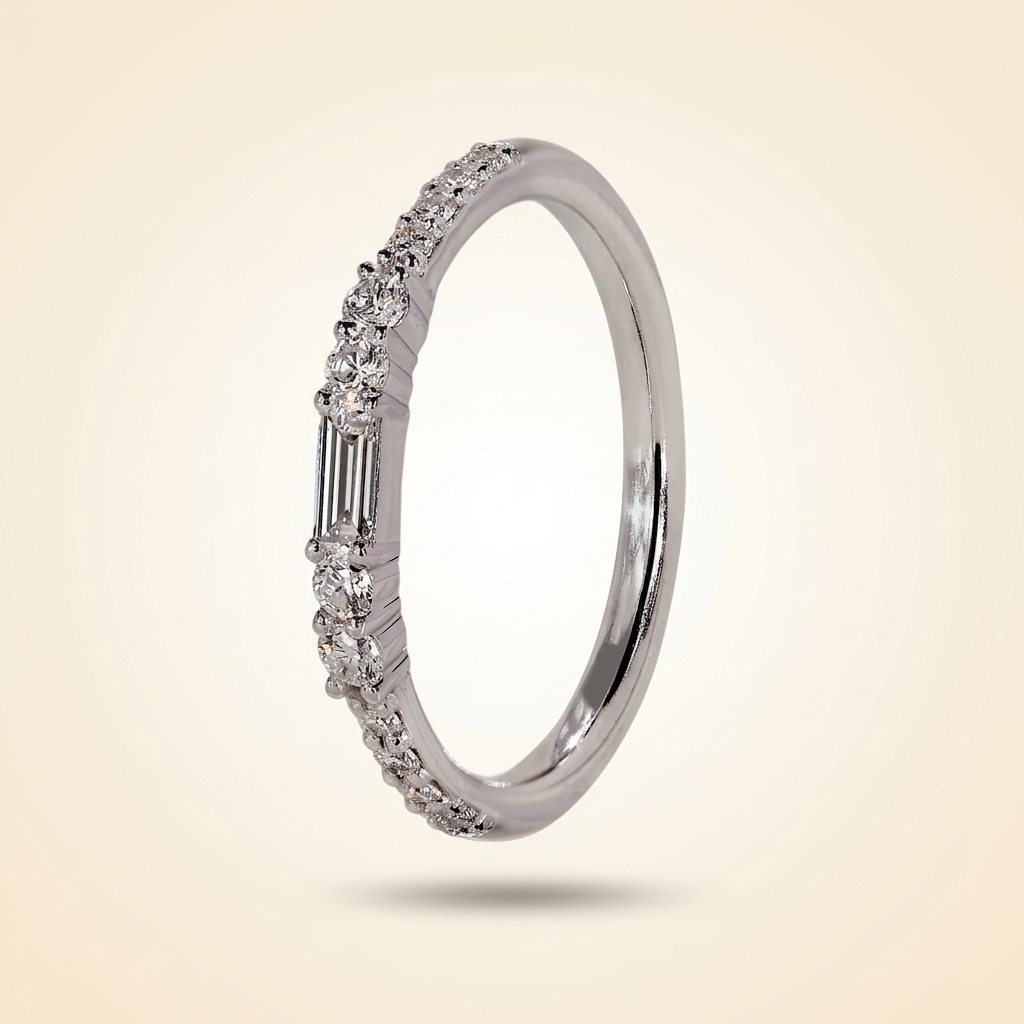 half eternity baguette and round cut diamond band