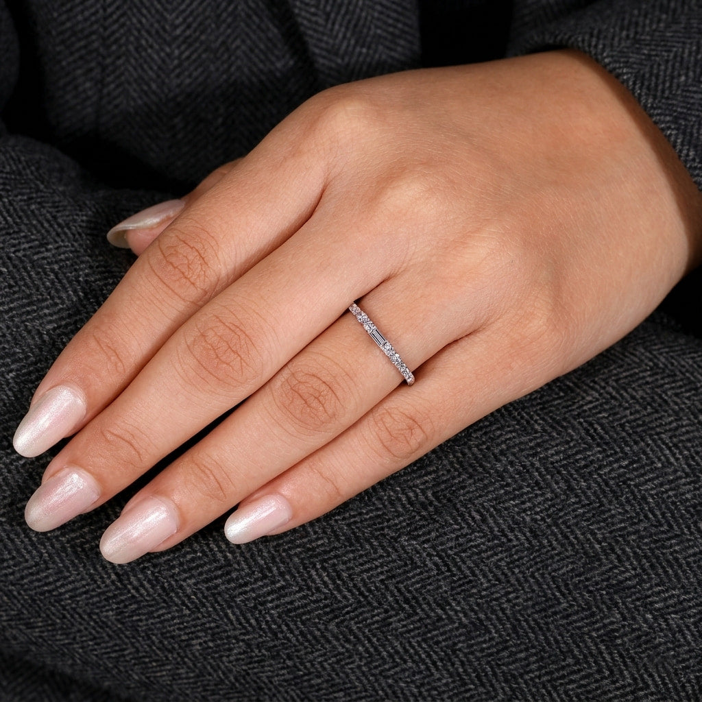 half eternity baguette and round cut diamond band