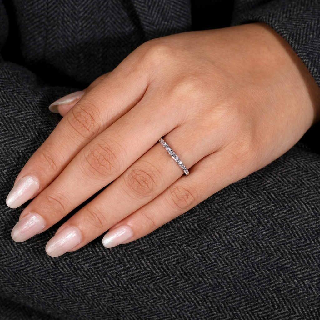 half eternity baguette and round cut diamond band