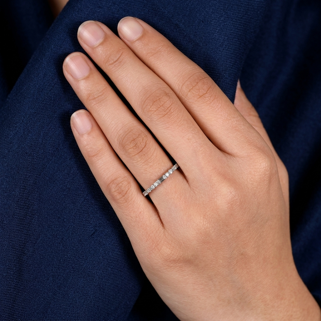 half eternity baguette and round cut diamond band