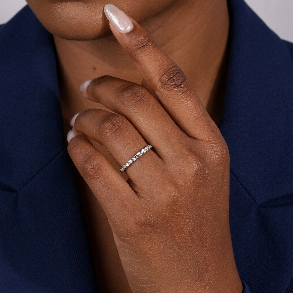 half eternity baguette and round cut diamond band