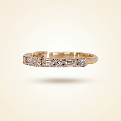 Alternating Emerald and Round Cut Wedding Band