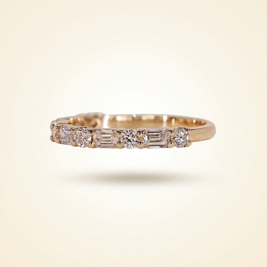 alternating emerald and round cut wedding band