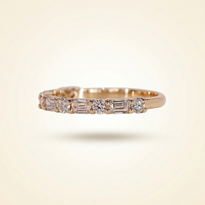 Alternating Emerald and Round Cut Wedding Band