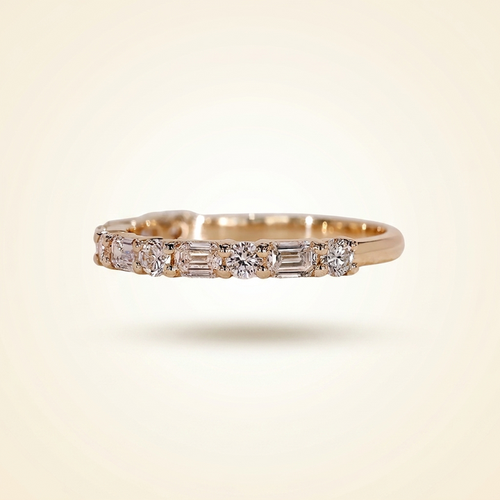 Alternating Emerald and Round Cut Wedding Band