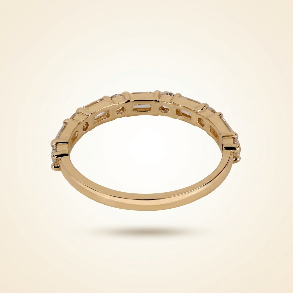 alternating emerald and round cut wedding band