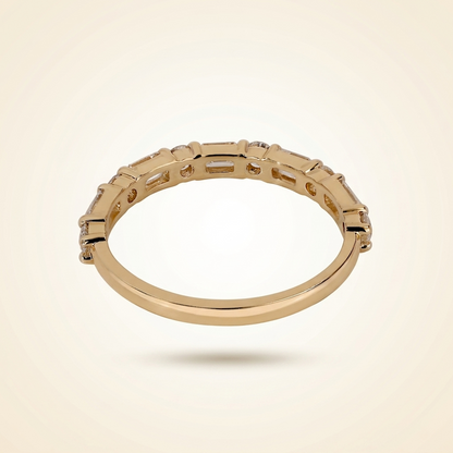 Alternating Emerald and Round Cut Wedding Band