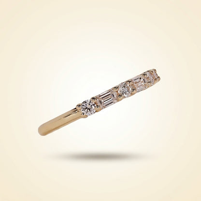Alternating Emerald and Round Cut Wedding Band