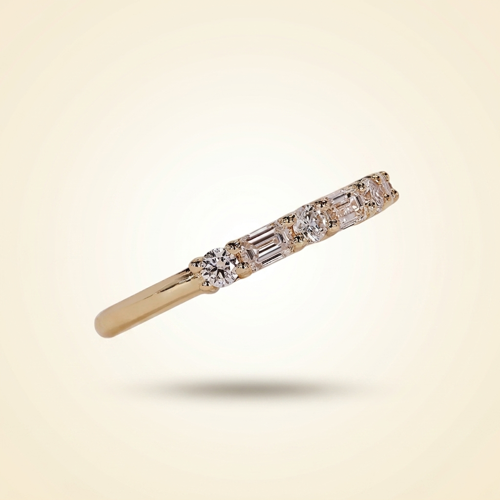 alternating emerald and round cut wedding band