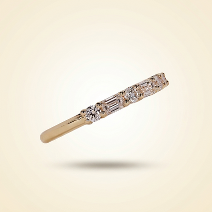 Alternating Emerald and Round Cut Wedding Band