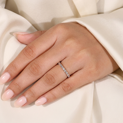 Alternating Emerald and Round Cut Wedding Band
