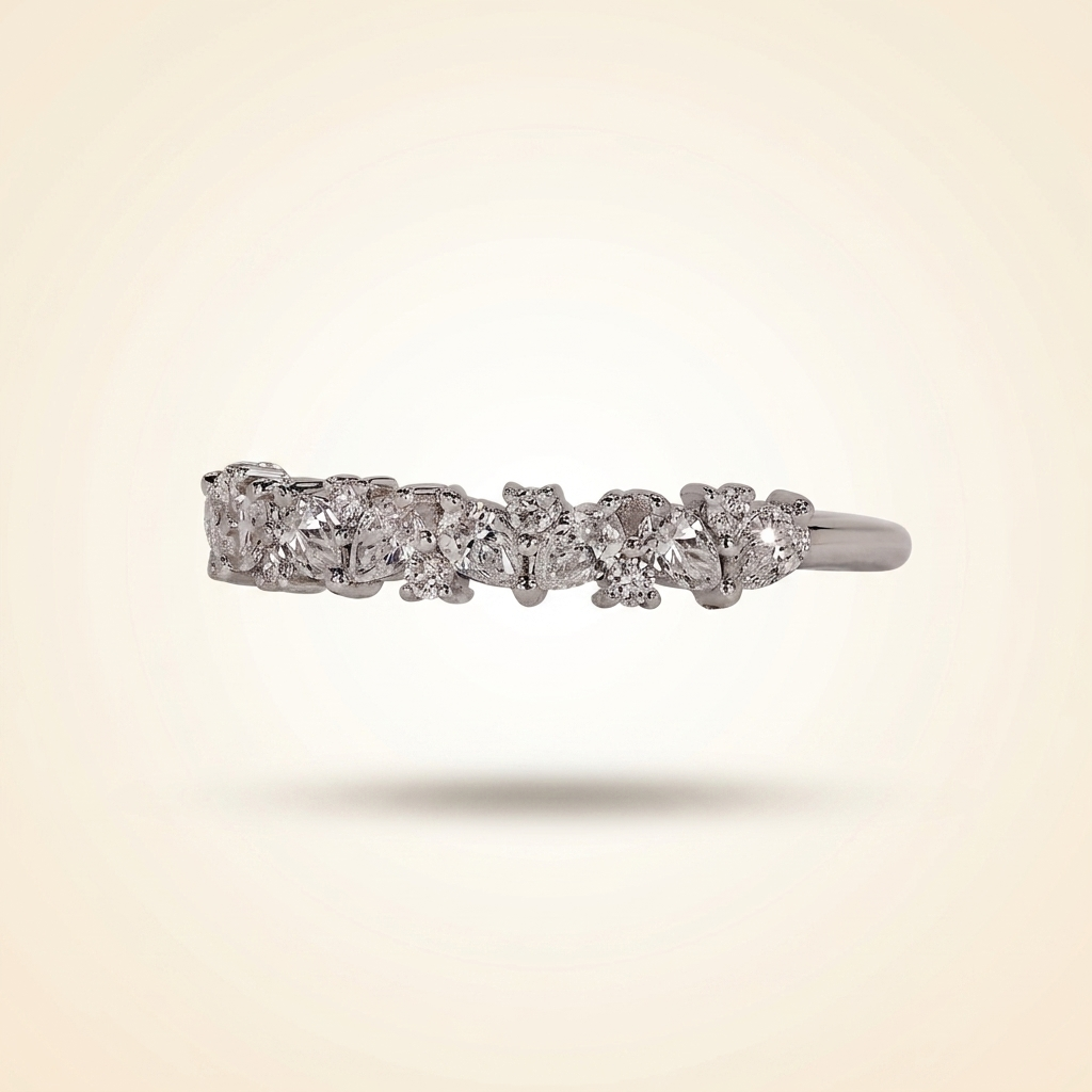 cluster pear and round cut wedding band
