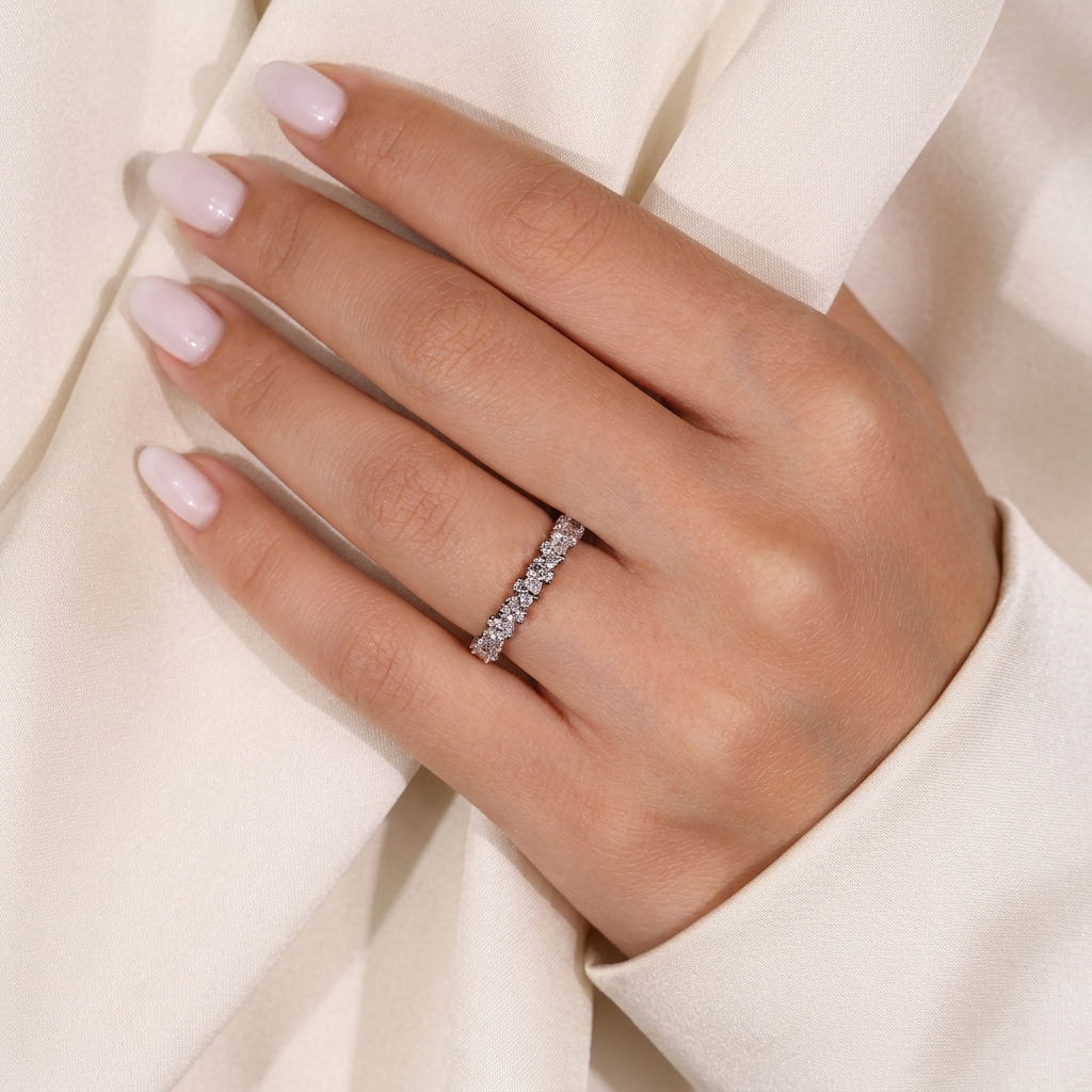 cluster pear and round cut wedding band