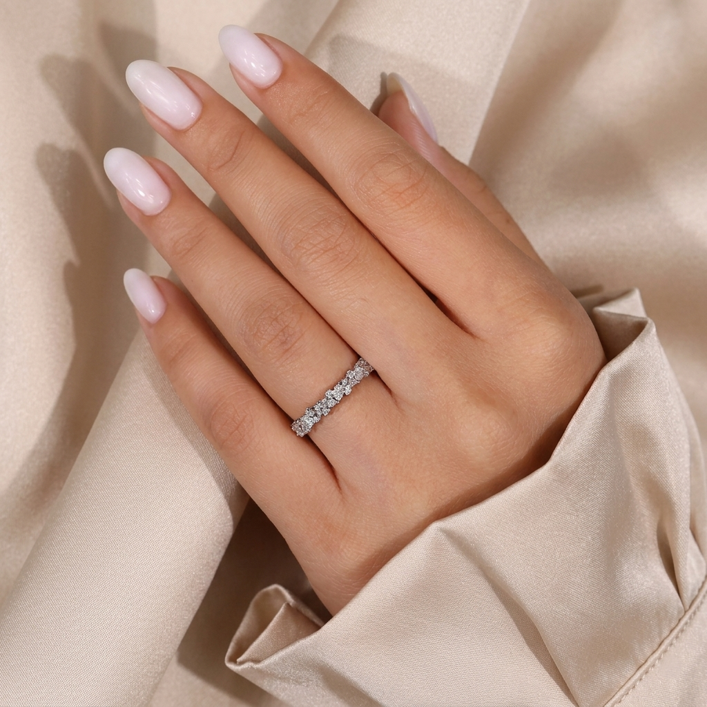 cluster pear and round cut wedding band