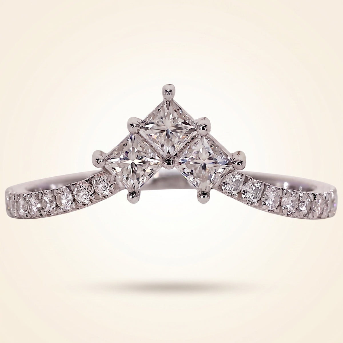 princess cut chevron diamond curved wedding band