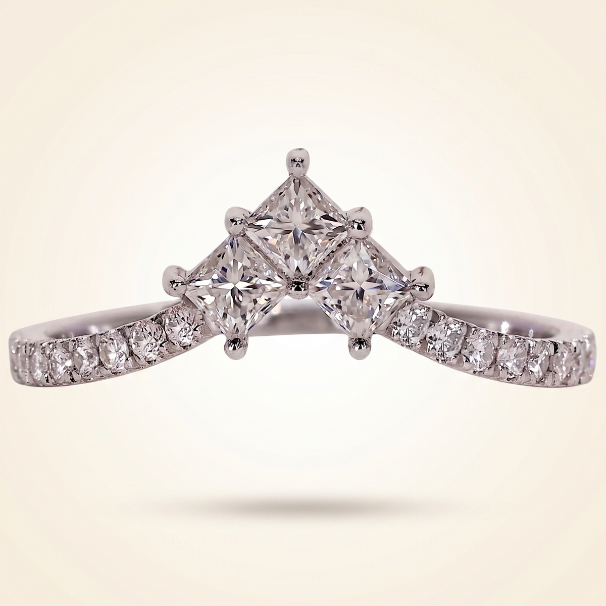 princess cut chevron diamond curved wedding band