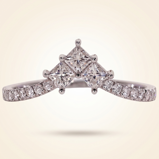 Princess Cut Chevron Diamond Curved Wedding Band