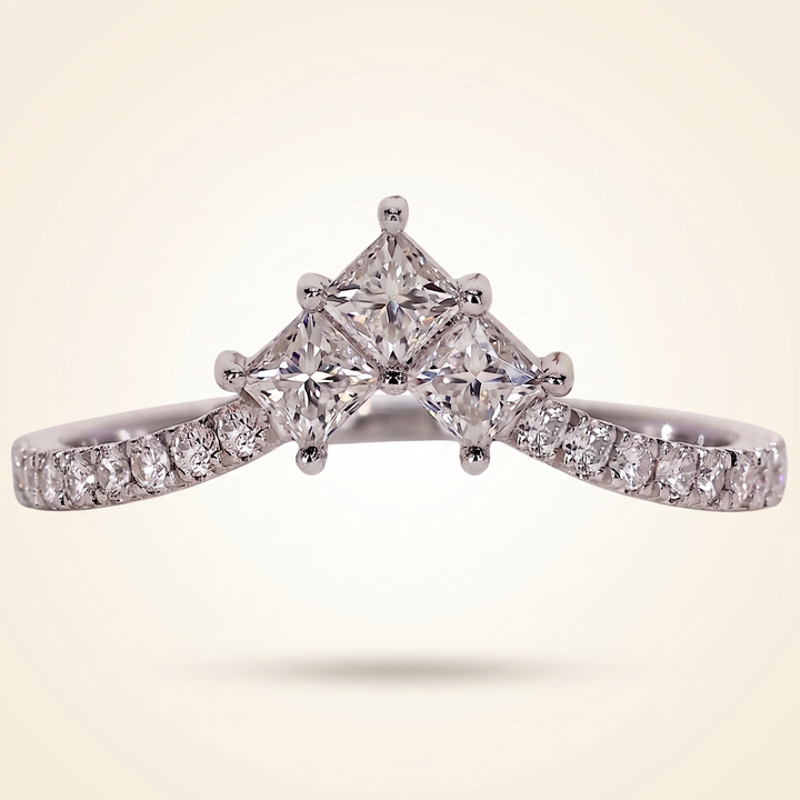 Princess Cut Chevron Diamond Curved Wedding Band