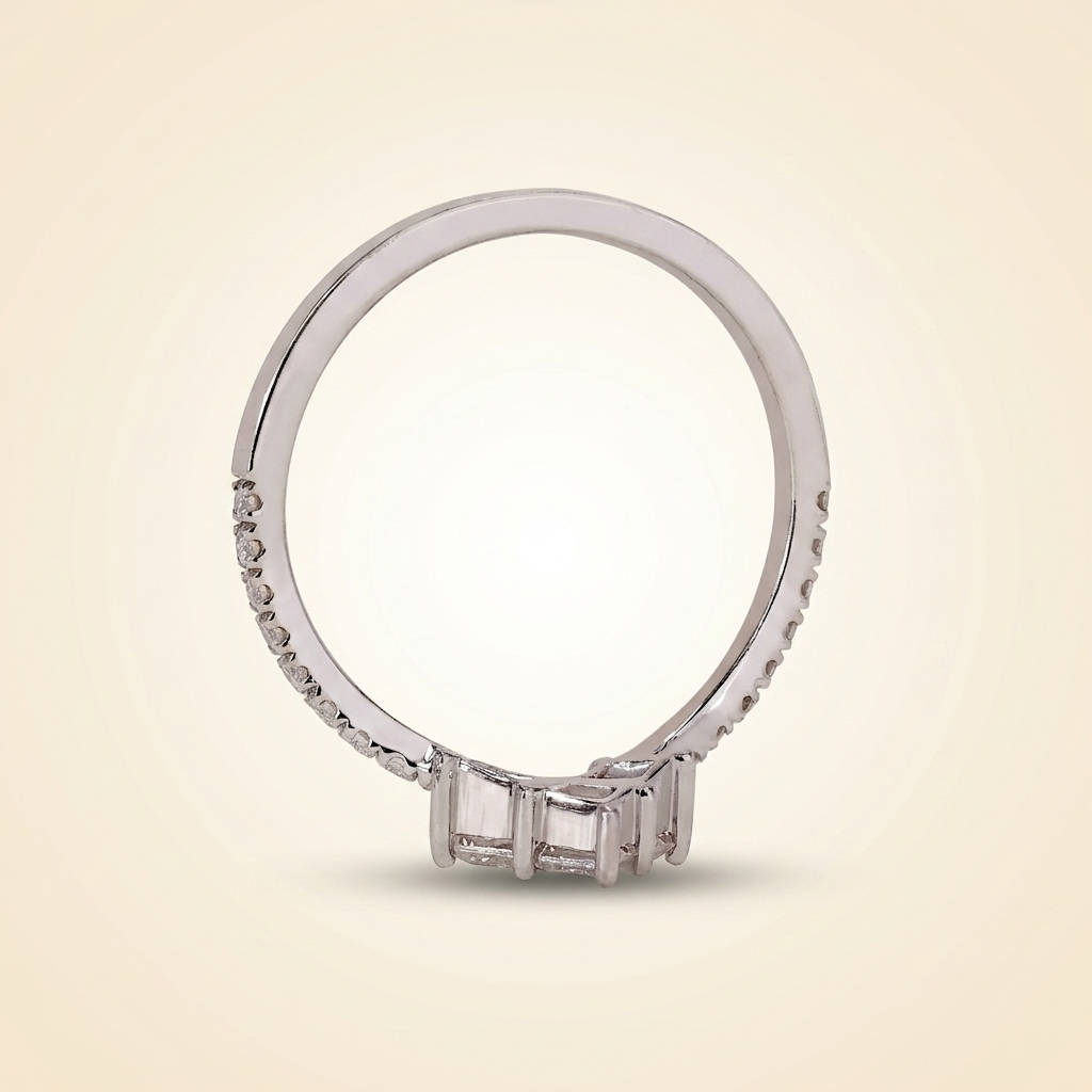 princess cut chevron diamond curved wedding band