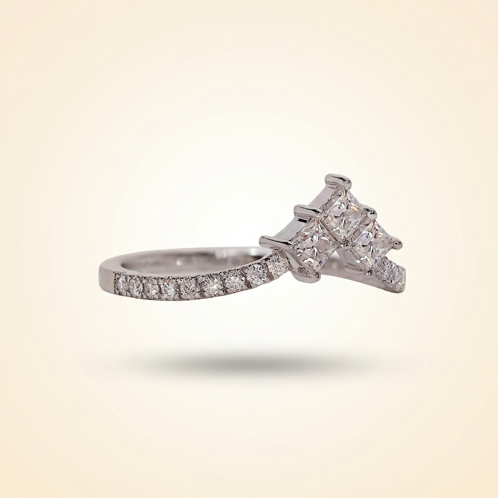 princess cut chevron diamond curved wedding band