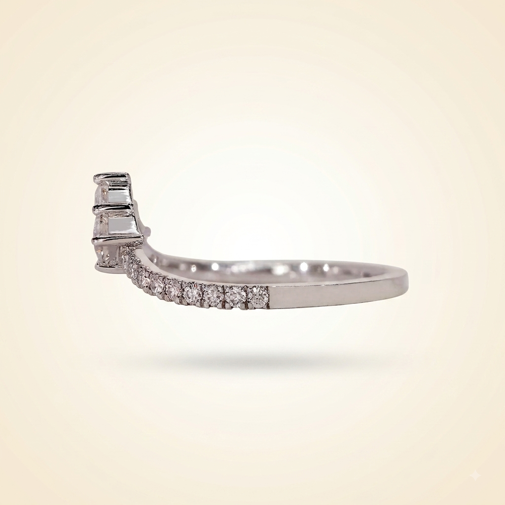 princess cut chevron diamond curved wedding band