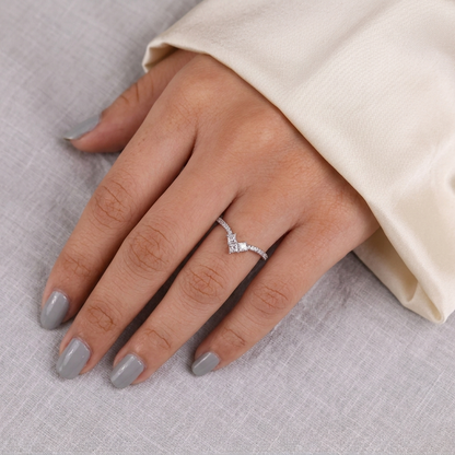 Princess Cut Chevron Diamond Curved Wedding Band