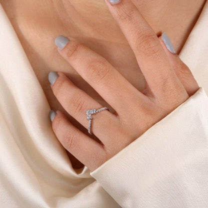 Princess Cut Chevron Diamond Curved Wedding Band