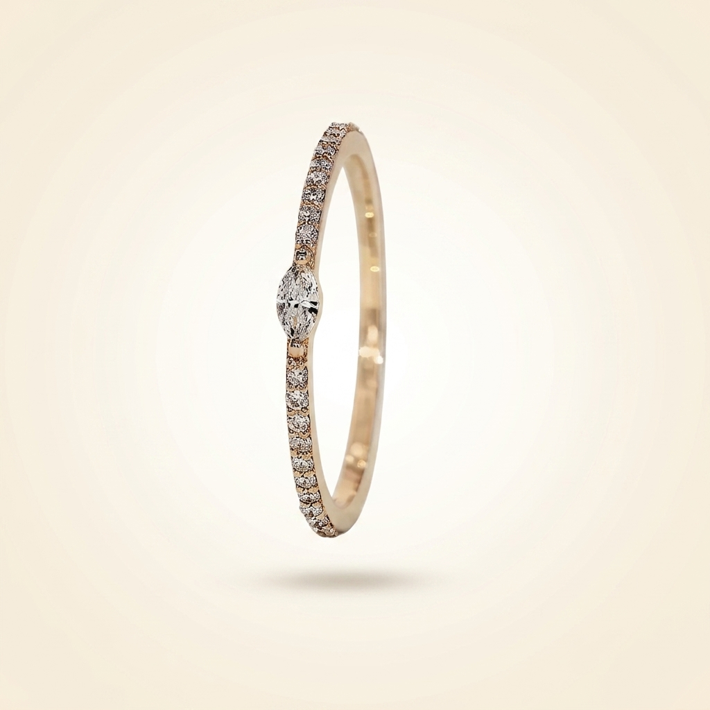 east-west marquise center pave diamond band