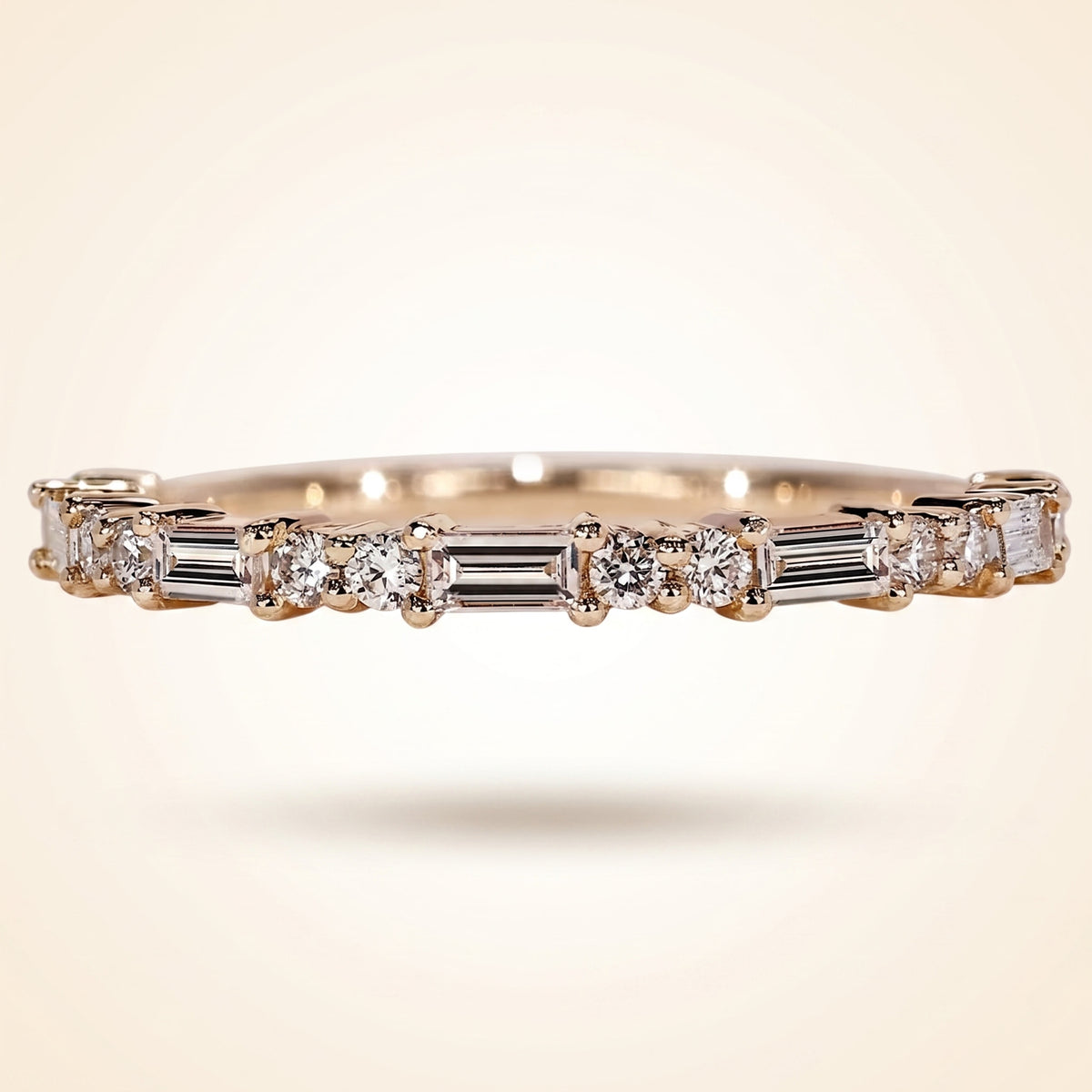 alternating baguette and round cut diamond band