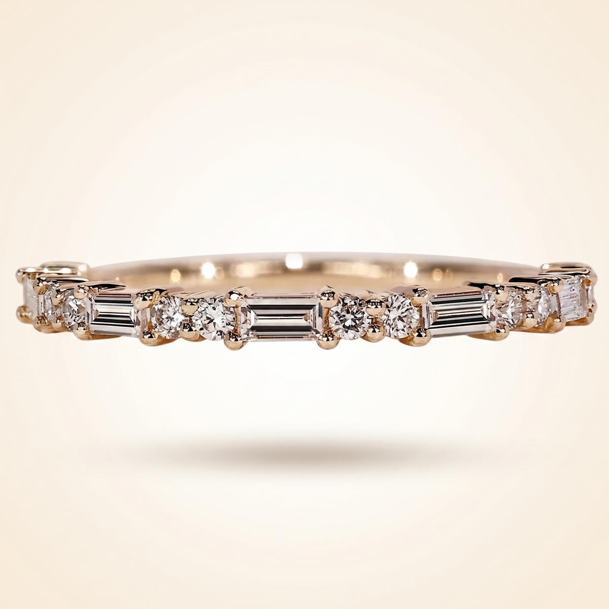 alternating baguette and round cut diamond band