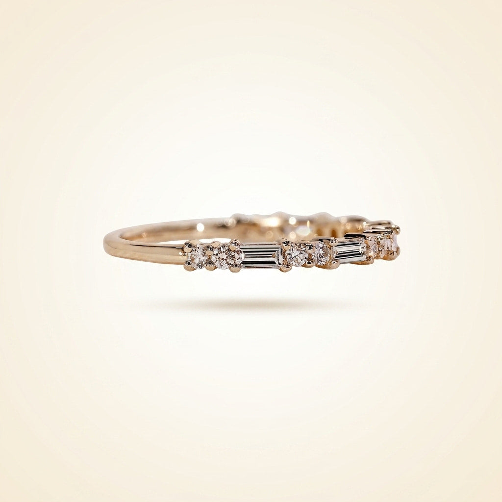 alternating baguette and round cut diamond band