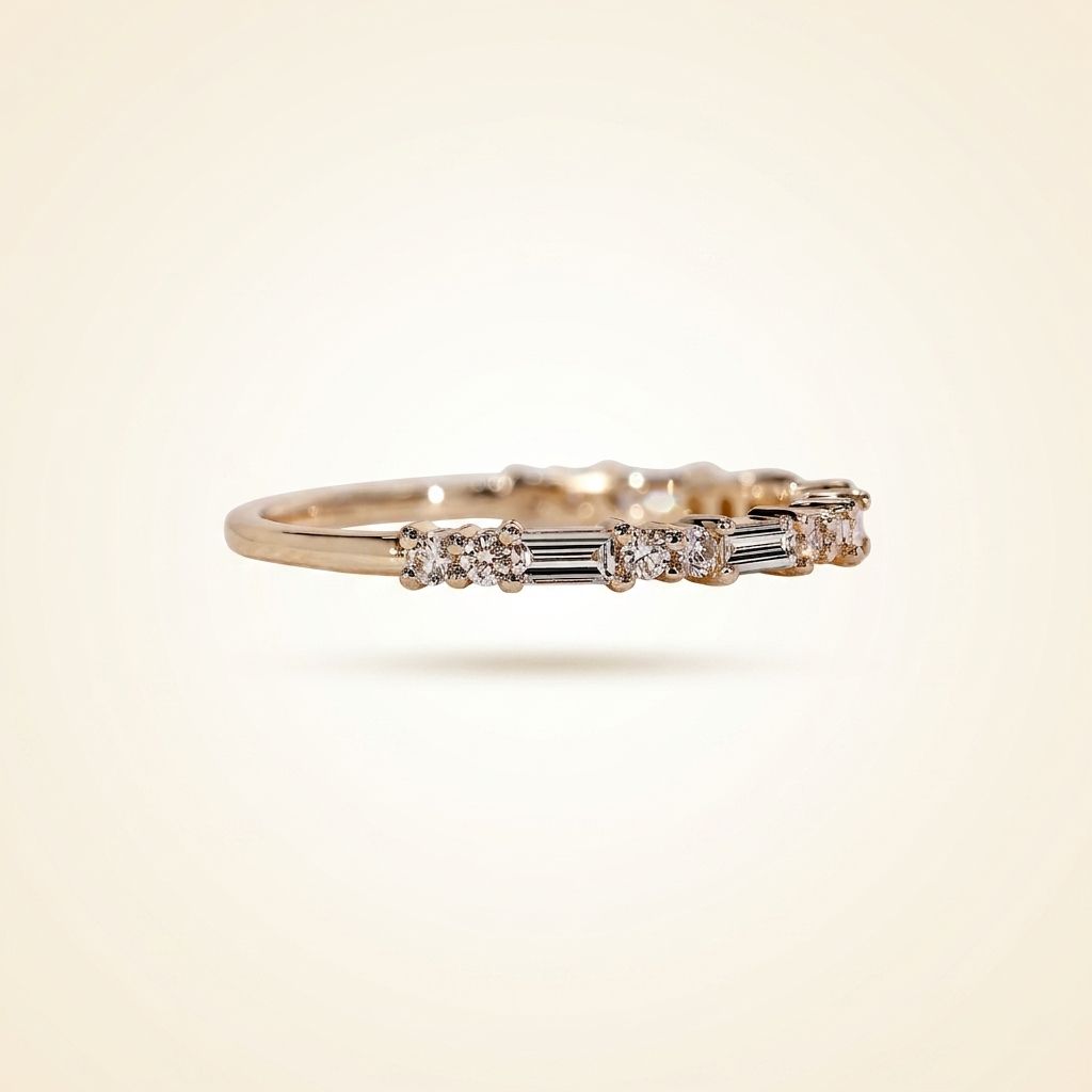 alternating baguette and round cut diamond band