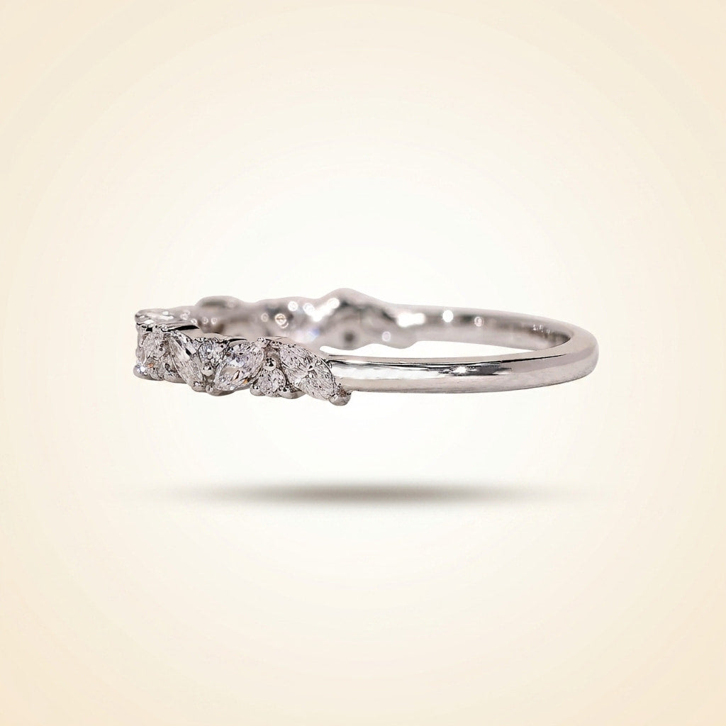 alternating marquise and round half eternity diamond band