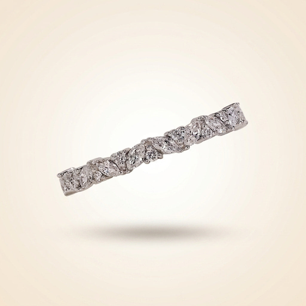 alternating marquise and round half eternity diamond band
