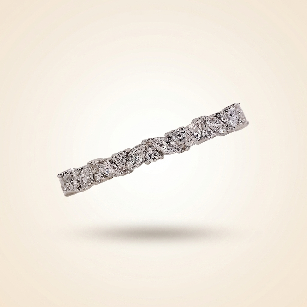 alternating marquise and round half eternity diamond band