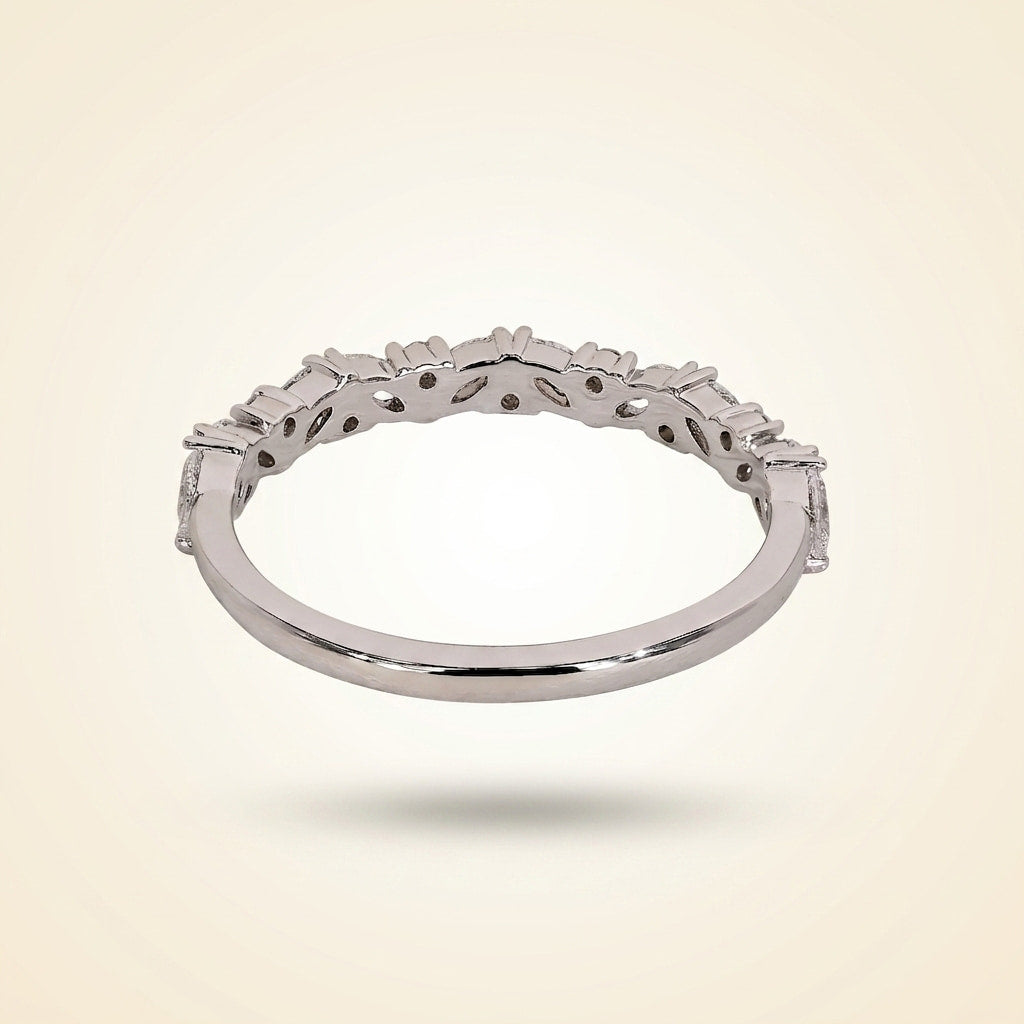 alternating marquise and round half eternity diamond band