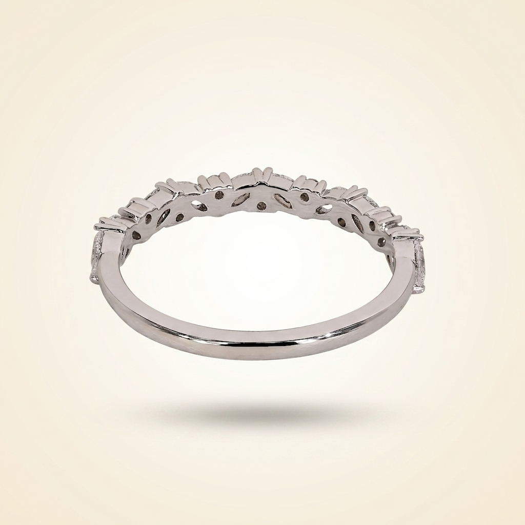 alternating marquise and round half eternity diamond band
