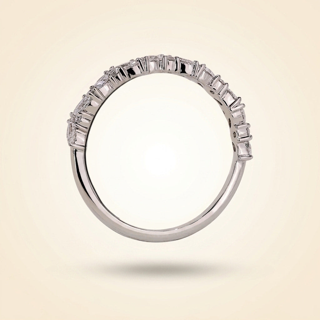 alternating marquise and round half eternity diamond band