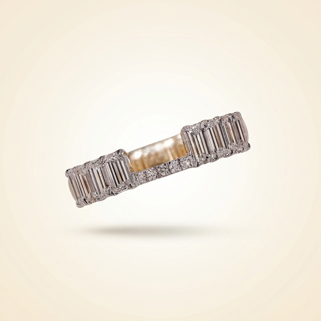 emerald cut diamond open gap ring enhancer in two-tone gold