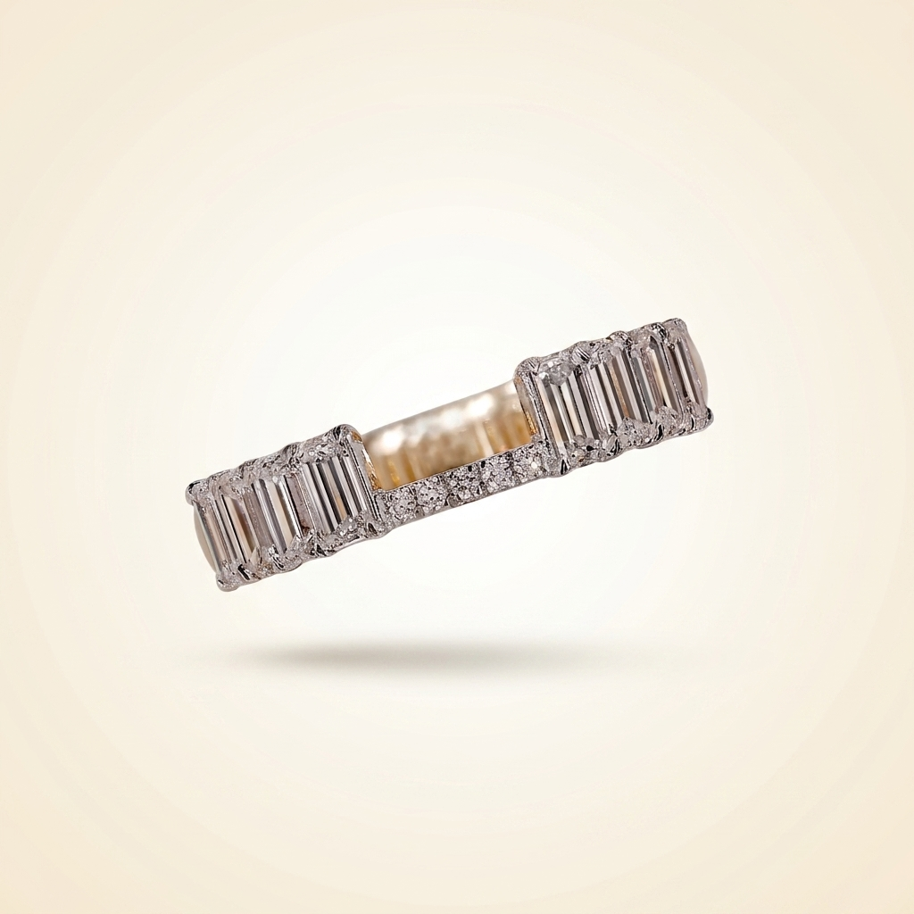 emerald cut diamond open gap ring enhancer in two-tone gold