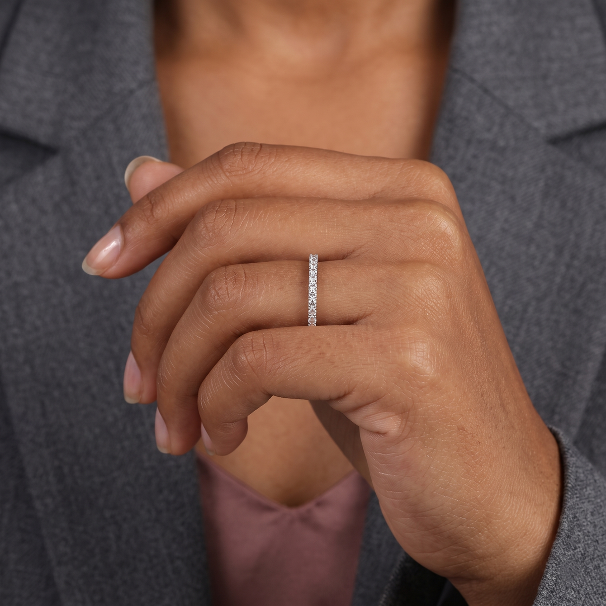 half-eternity micro-pavé diamond wedding band in two-tone gold