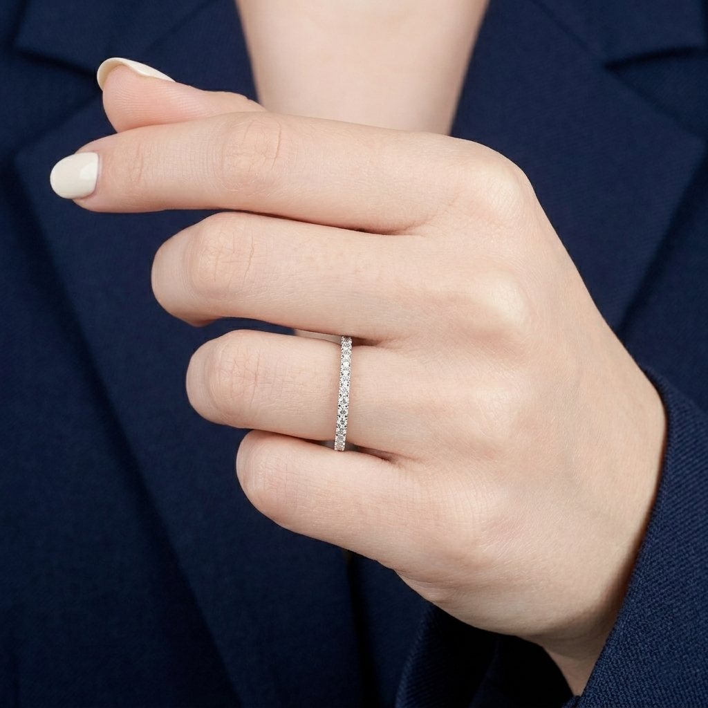 half-eternity micro-pavé diamond wedding band in two-tone gold