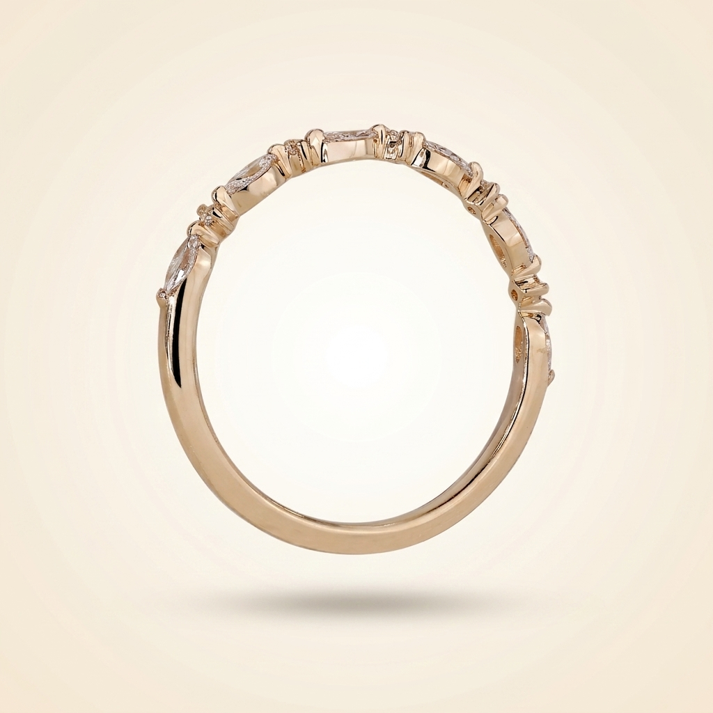 alternating marquise and round half eternity diamond band