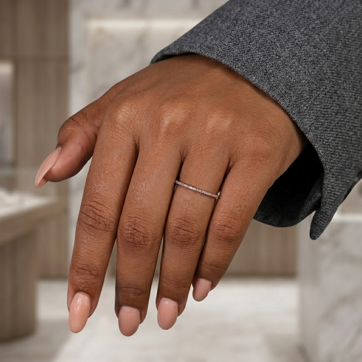 Half-Eternity Micro-Pavé Round Diamond Wedding Band