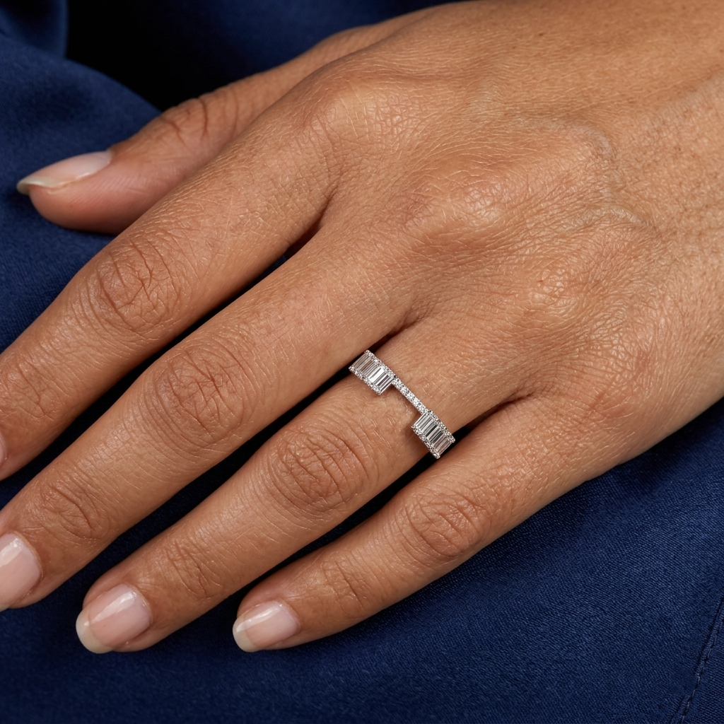 emerald cut diamond open gap ring enhancer in two-tone gold