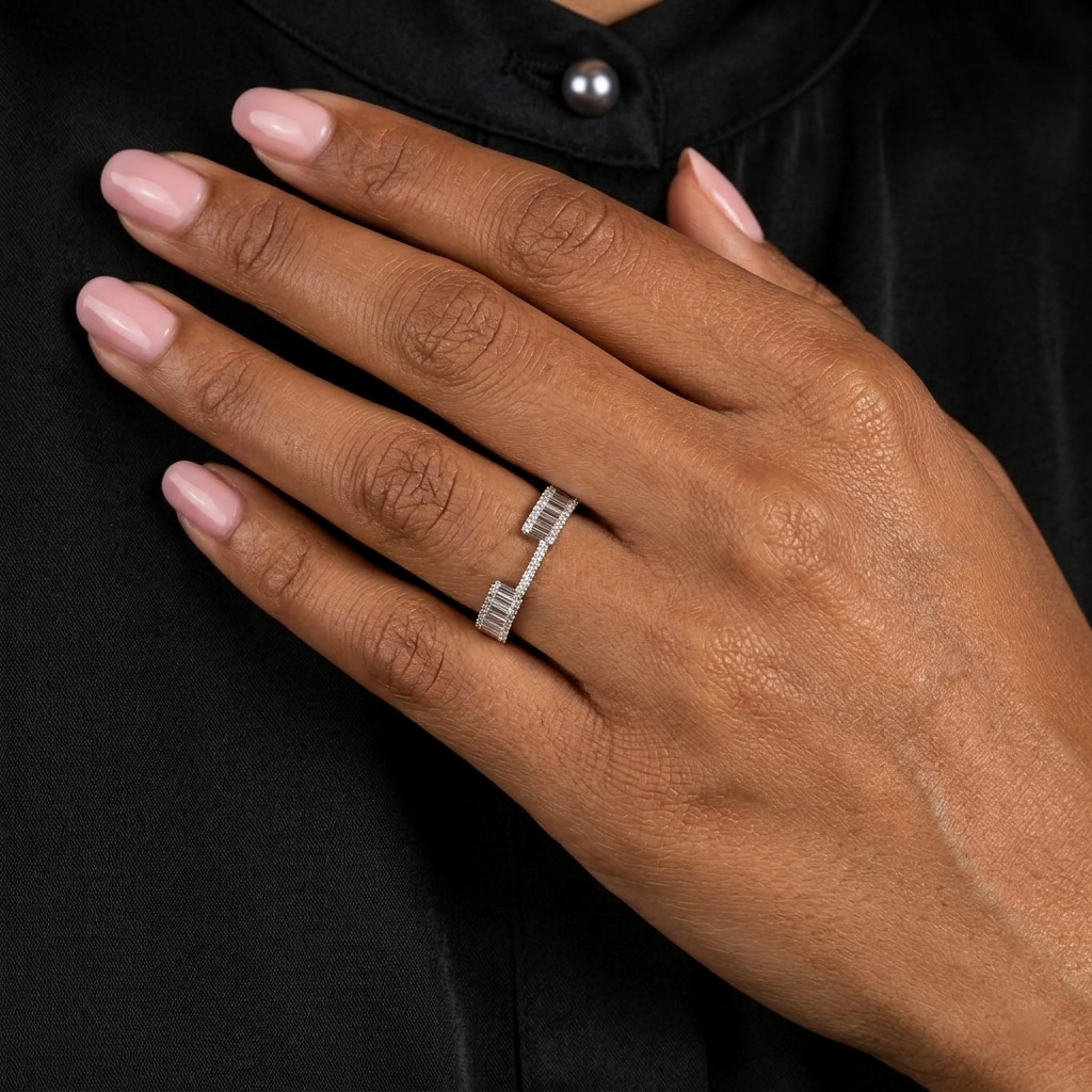 emerald cut diamond open gap ring enhancer in two-tone gold