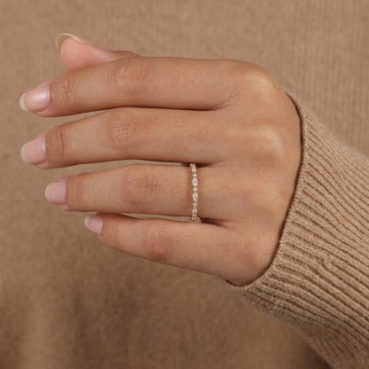 Alternating Marquise and Round Half Eternity Diamond Band