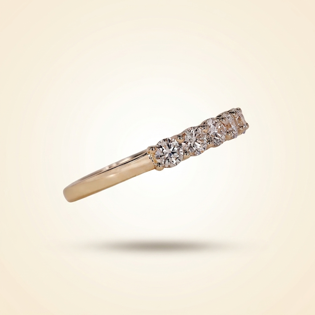seven-stone half-eternity shared-prong diamond wedding band