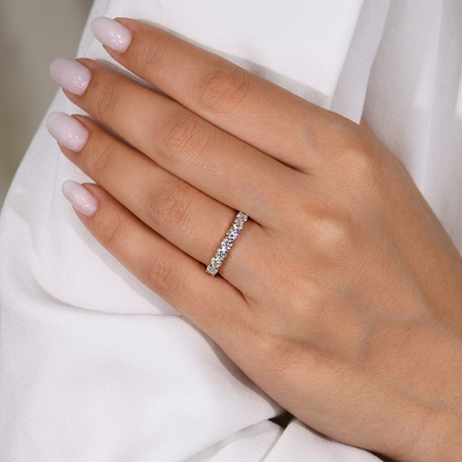 Seven-Stone Half-Eternity Shared-Prong Diamond Wedding Band